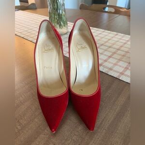 Christian Louboutin Suede Red Pump Heel with Dust Bag